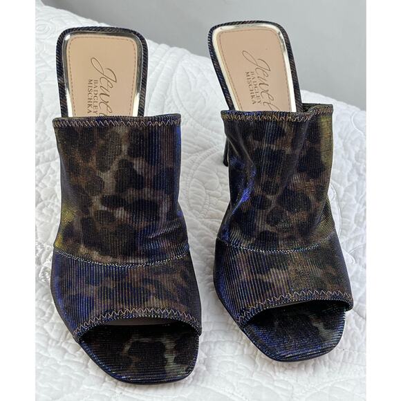 Jewel Badgley Michka Women's 7 Black/Tan Fabric Leopard Print Flocked Sole Shoe - Picture 1 of 10